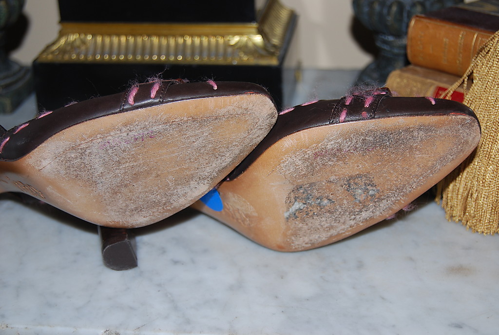 ISABELLA FIORE ITALY BROWN LEATHER WOOL TRIM WOMEN’S SLING BACK HEEL SHOES S 7 M