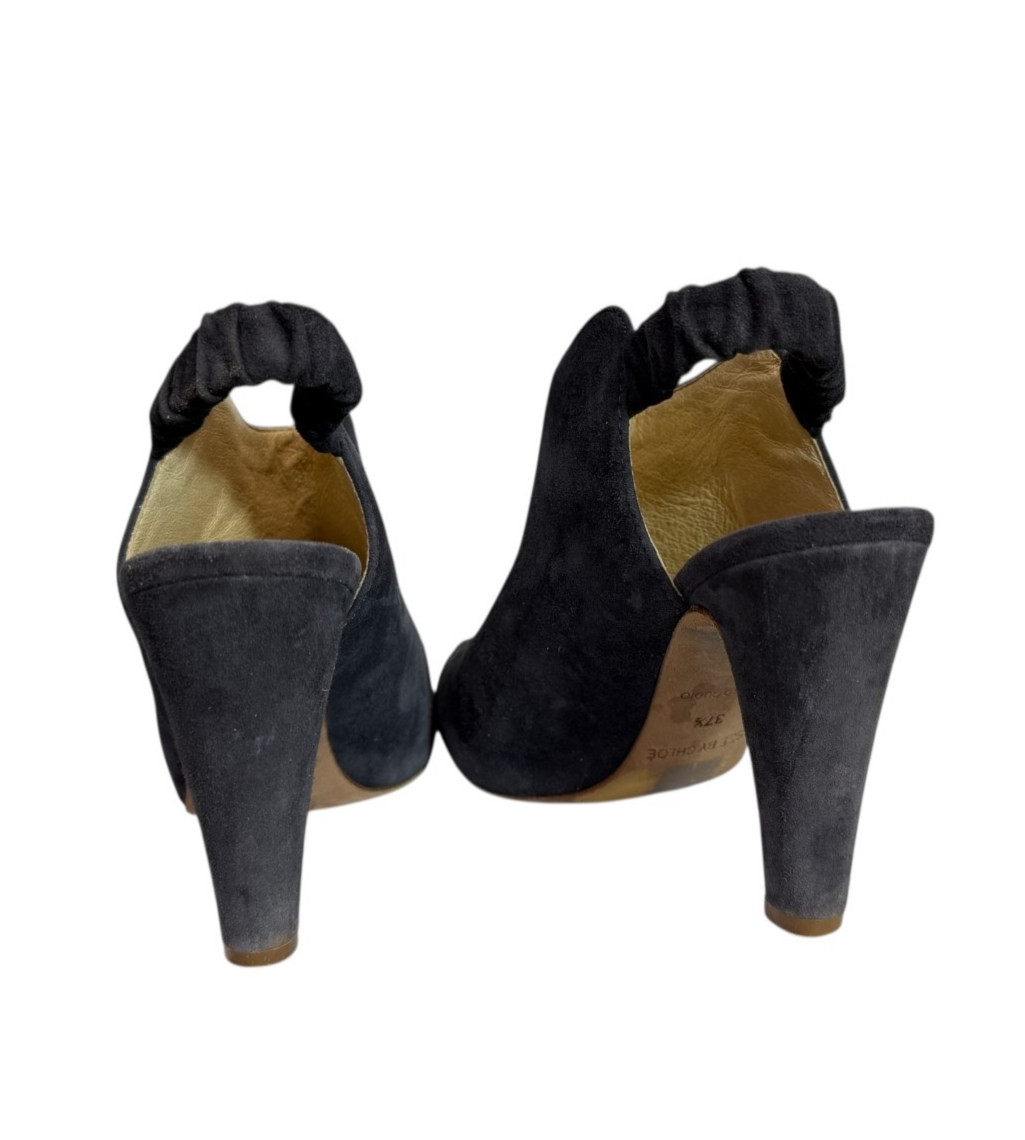 See by Chloe Dark Gray Suede Sabot Slingback Heels Booties $315 Sz EU 37.5, US 7