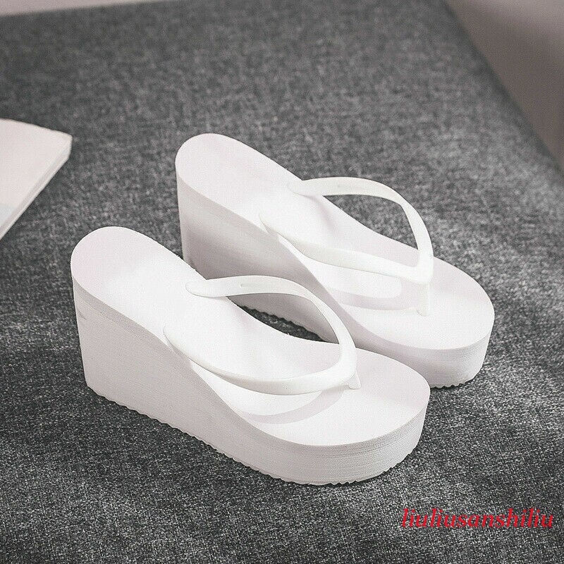 Womens Wedges Flip Flops Summer High Heels Sandals Platform Slippers Solid Shoes