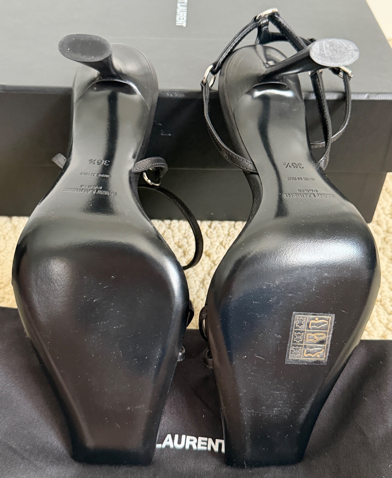 NIB Saint Laurent YSL Nova Black Leather Ring Strappy Sandals Pumps 36.5 $1495
