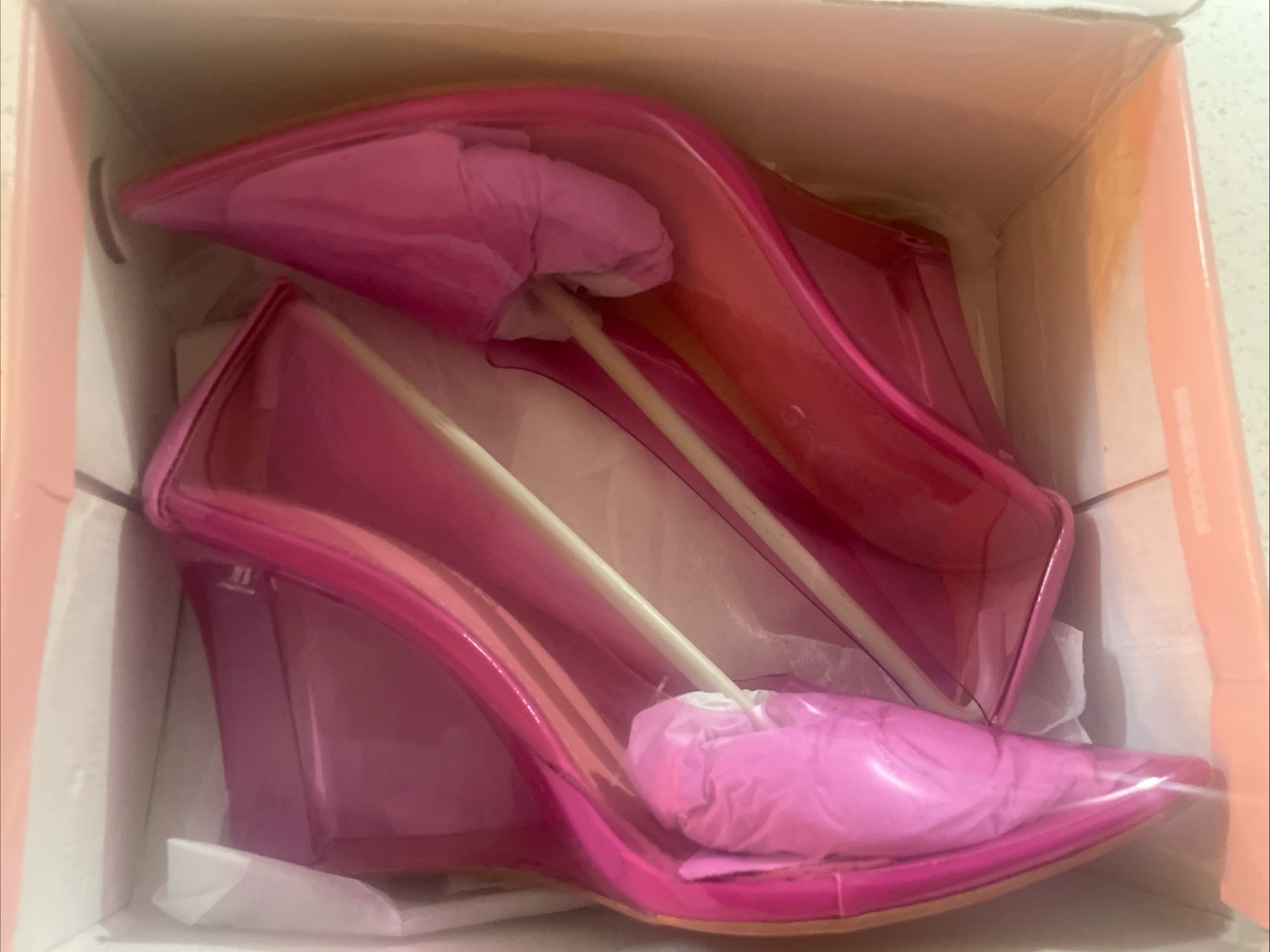Berness Clare, Pink Clear Wedge Heels, US Size 7 New In box