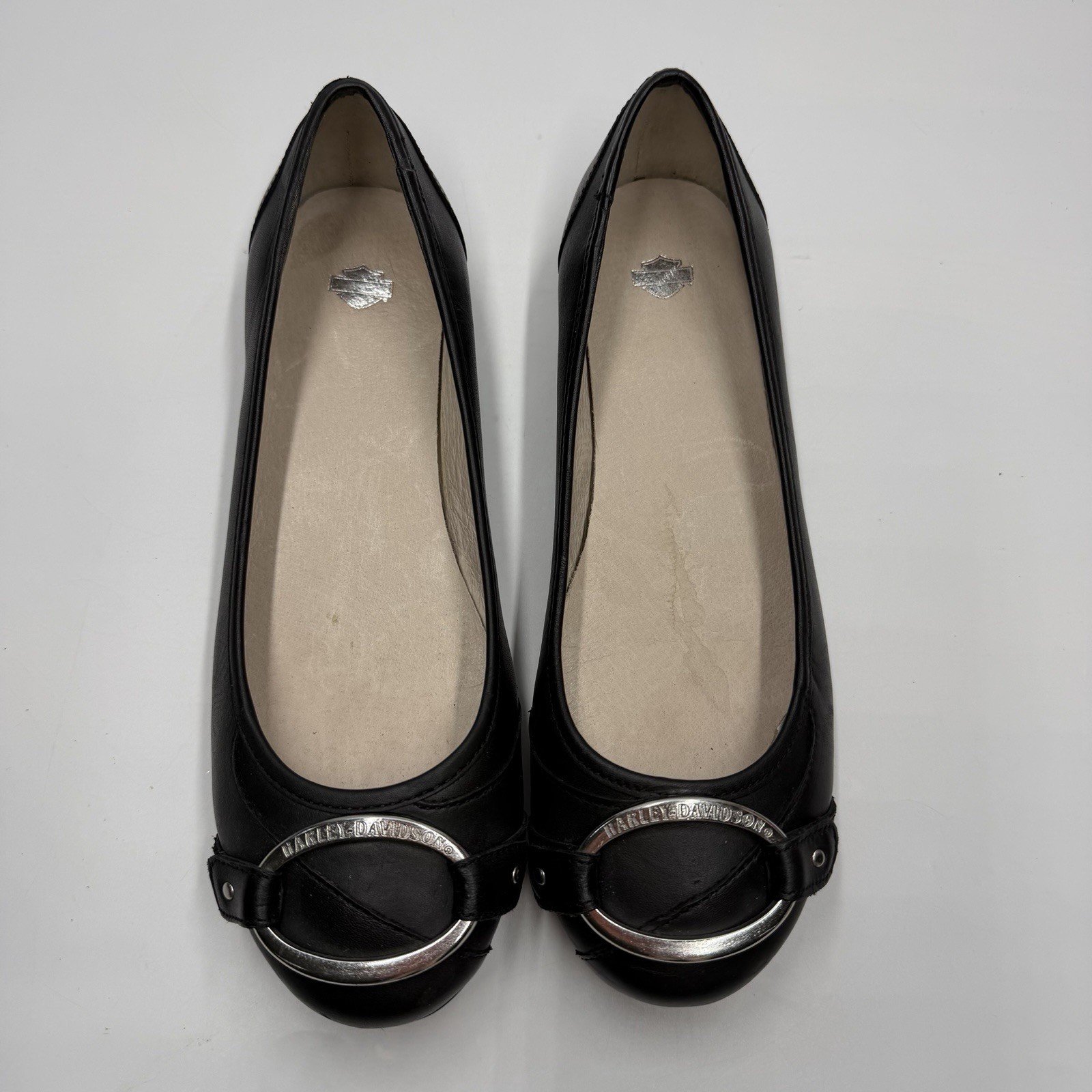 Harley Davidson Shoes Denna Black Leather Flats Women’s Size 8