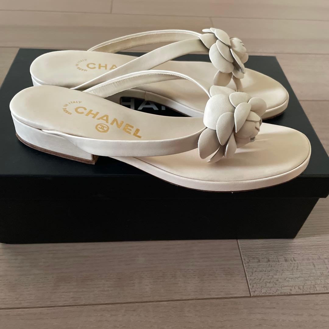 CHANEL Sandals Shoes Camellia EU 36.5 US 6.5 Off White Authentic