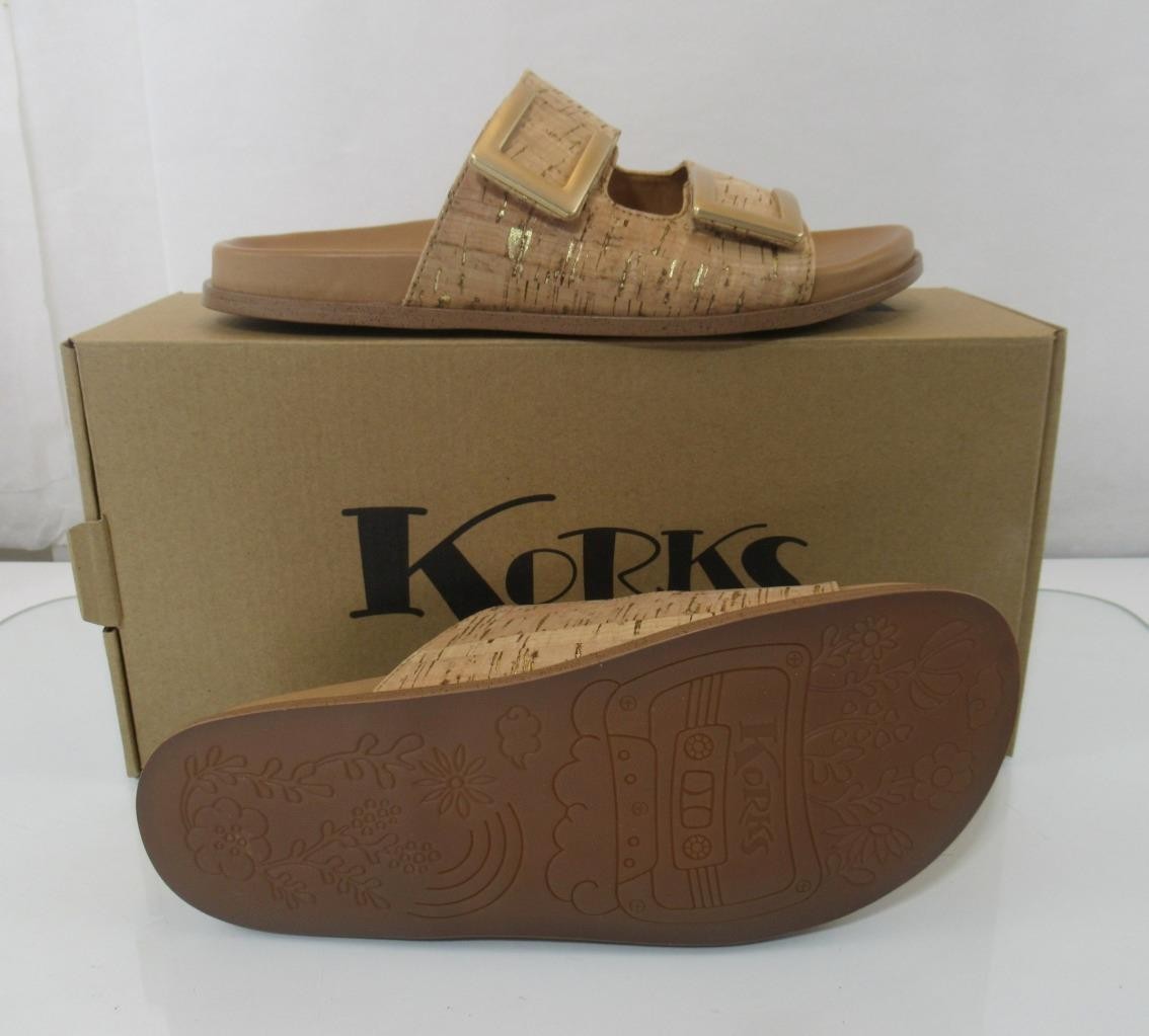 Korks Size 7 Aurianna Adjustable Double Straps Slide Footbed Sandal Natural Cork