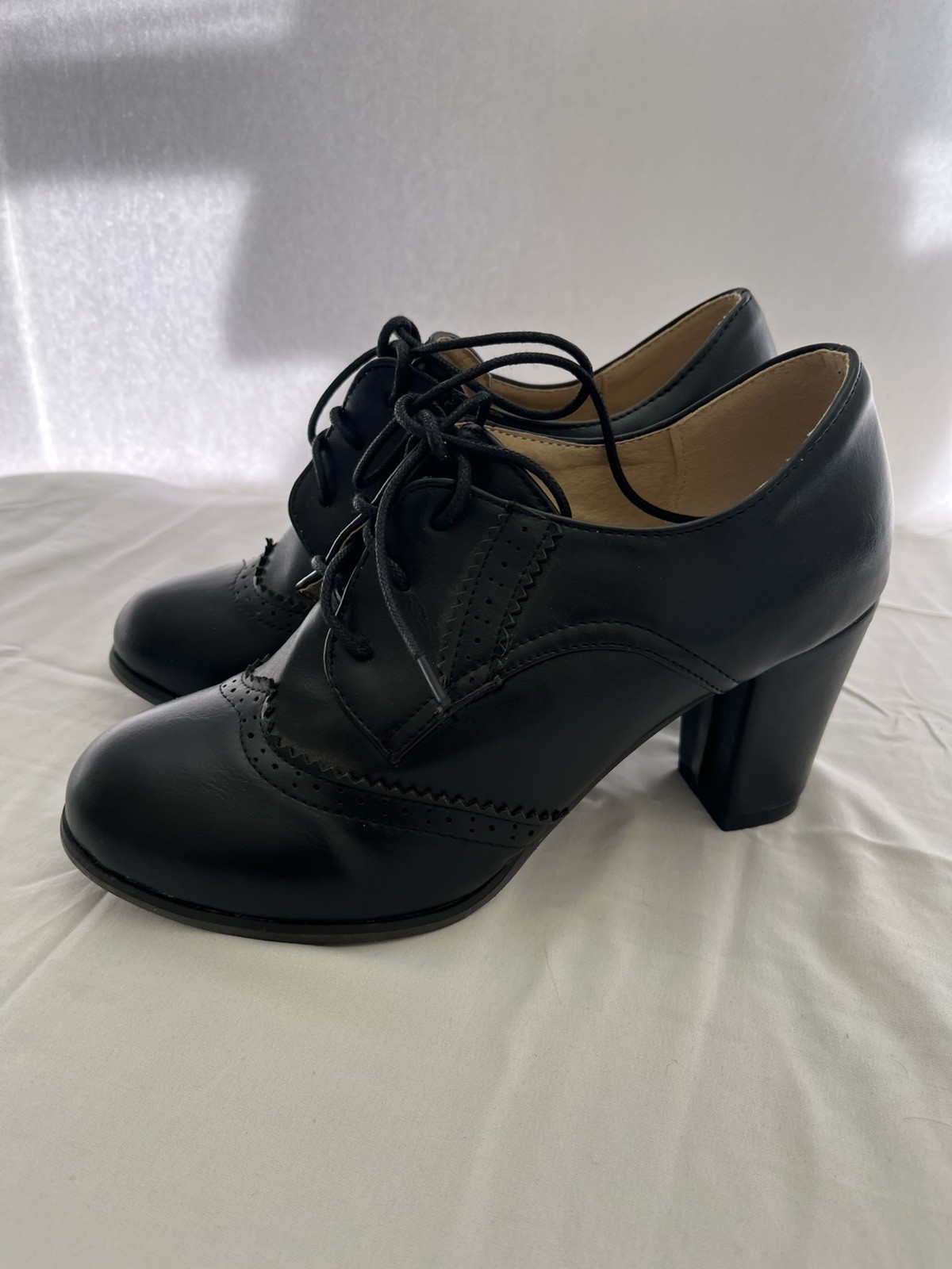 Goth Grunge 90s Style Black Lace-Up Oxford Block Heel Preppy Women’s size 37