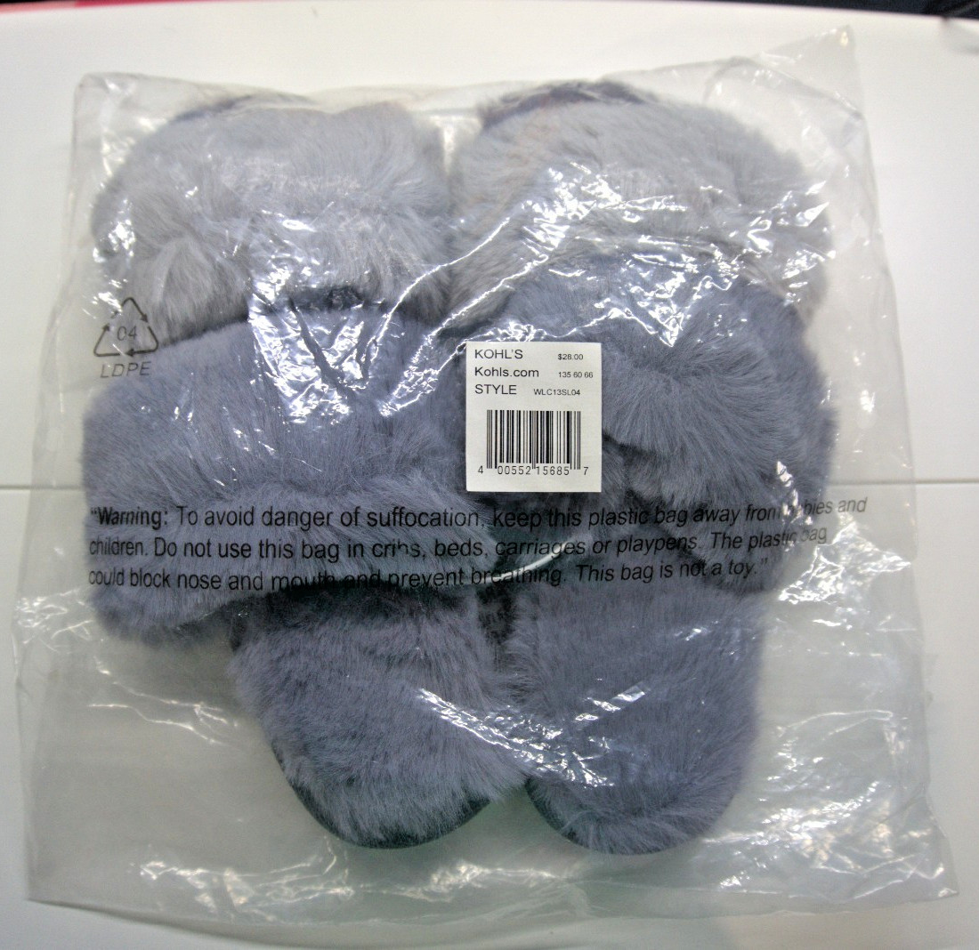 Lot of 4 – LC Lauren Conrad Double Band Faux Fur Slide Slippers Gray M 7/8