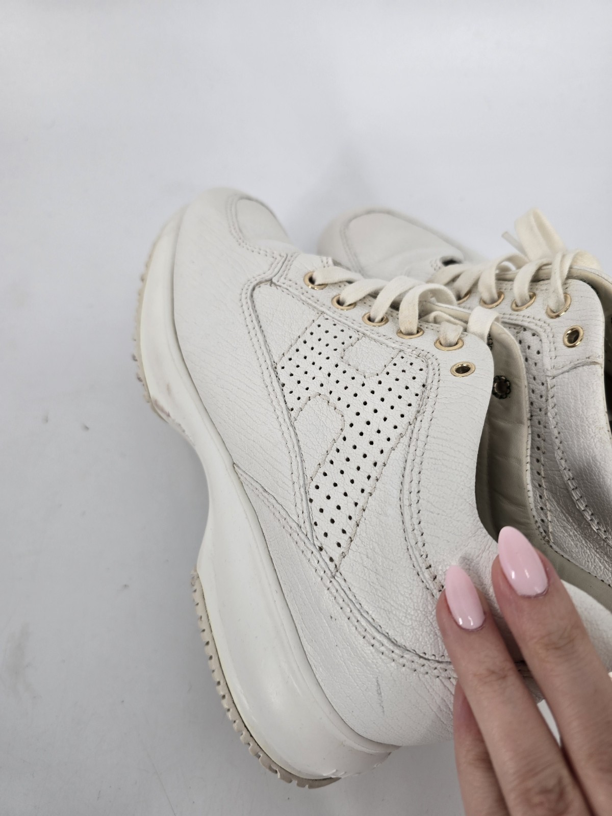 Hogan Interactive Women’s H Bucata White Leather Sneakers Size 36 with Box