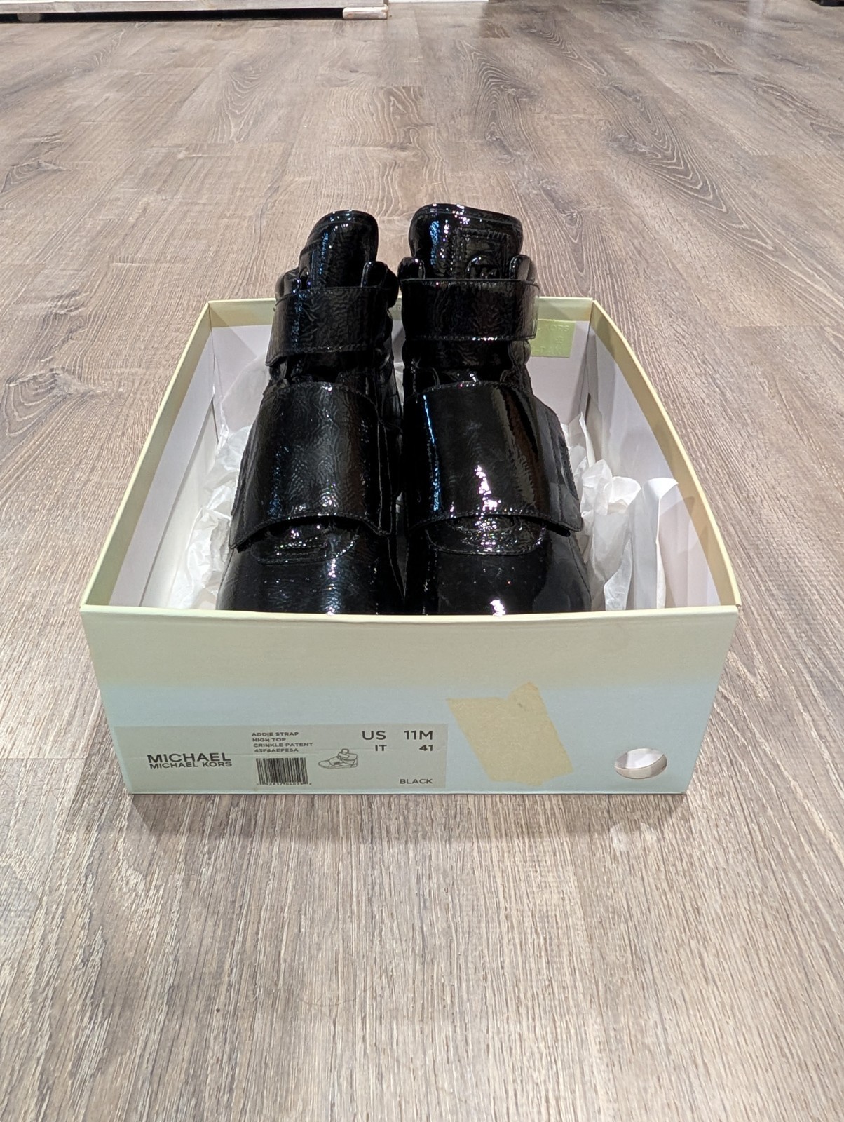 Michael Kors Gentry Black Patent Leather High-Top Wedge Trainer Sneakers 11