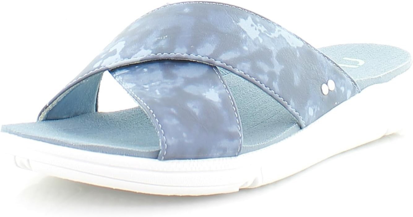 Ryka Womens Malin Flat Slip On Slide Sandals Blue 7.5 Medium (B,M)