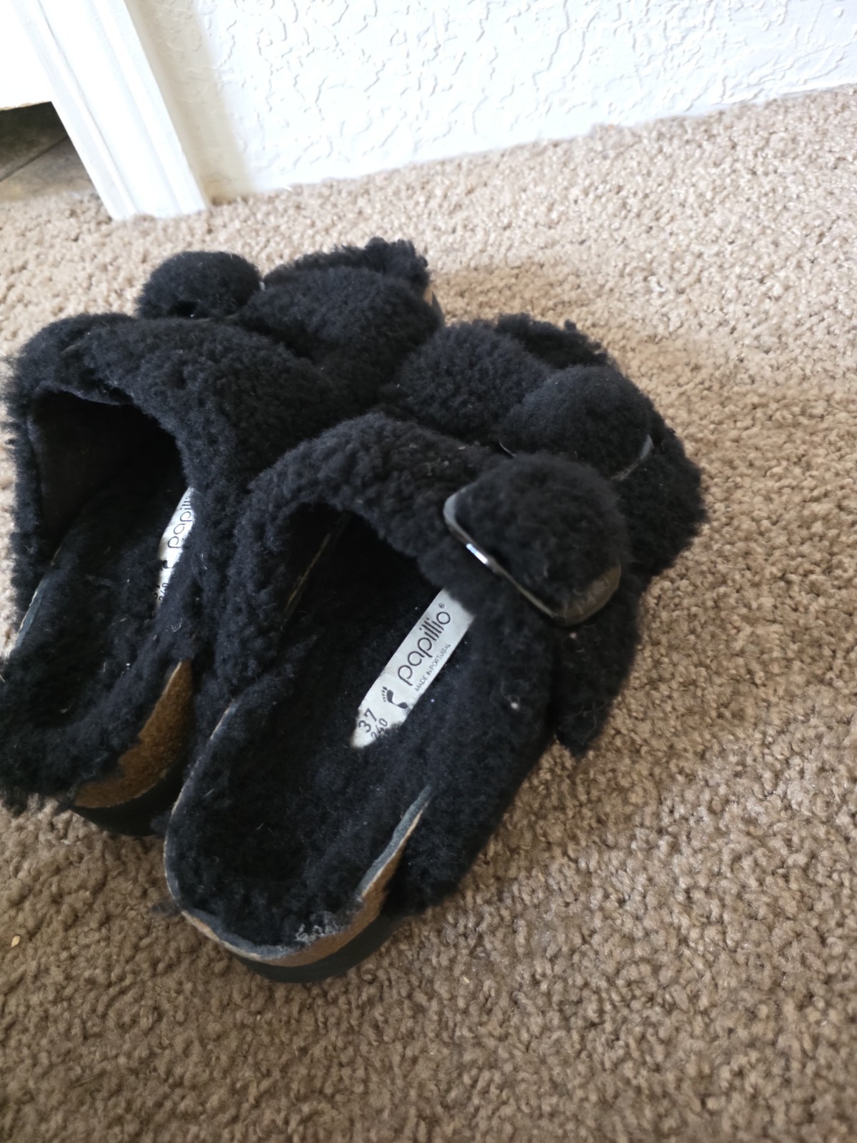 Birkenstock Papillio Arizona Teddy Shearling Fur Platform Sandals Black