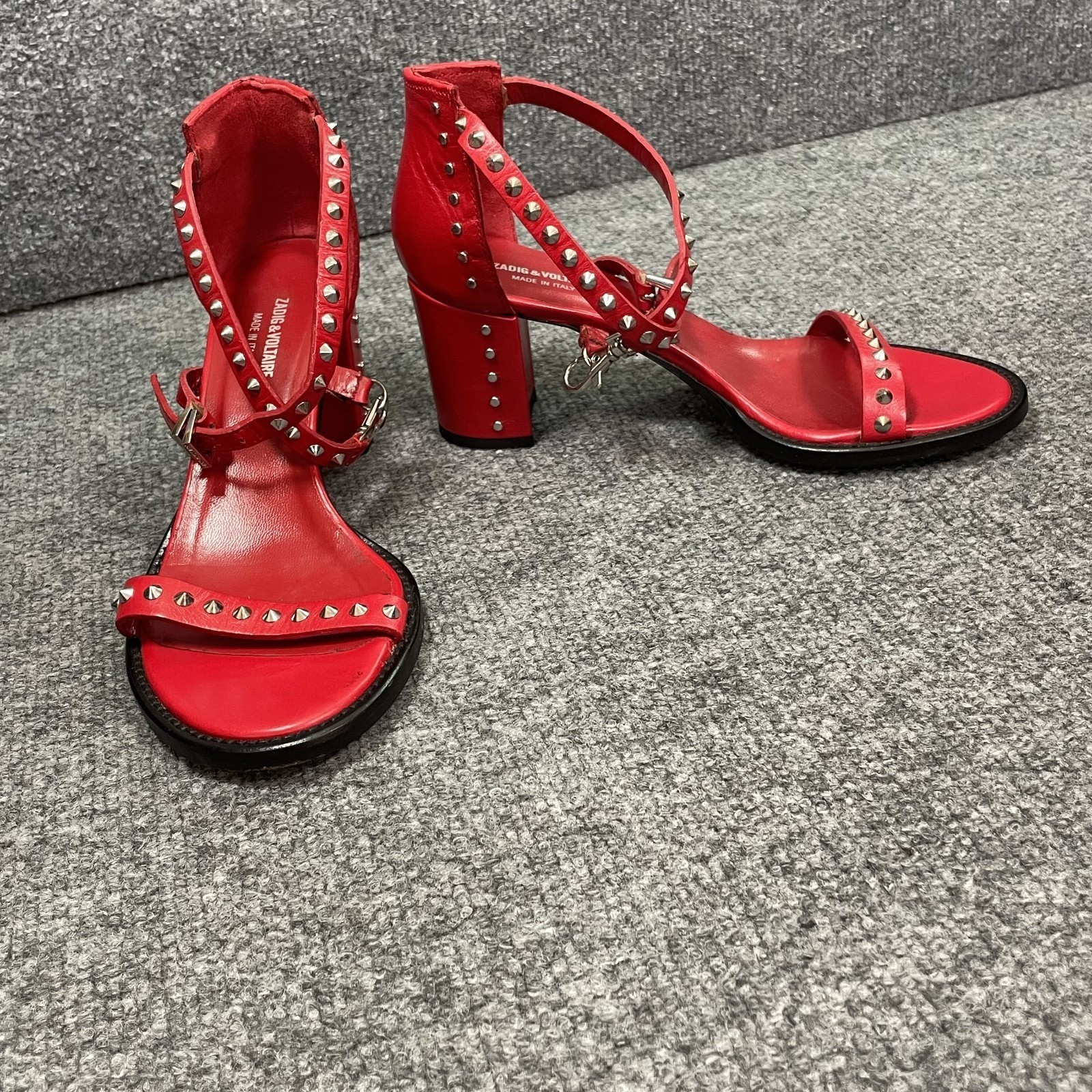 Zadig & Voltaire Block Heel Sandal May Stud Sz EU36 Chunky Red Fits US 6.5 Goth