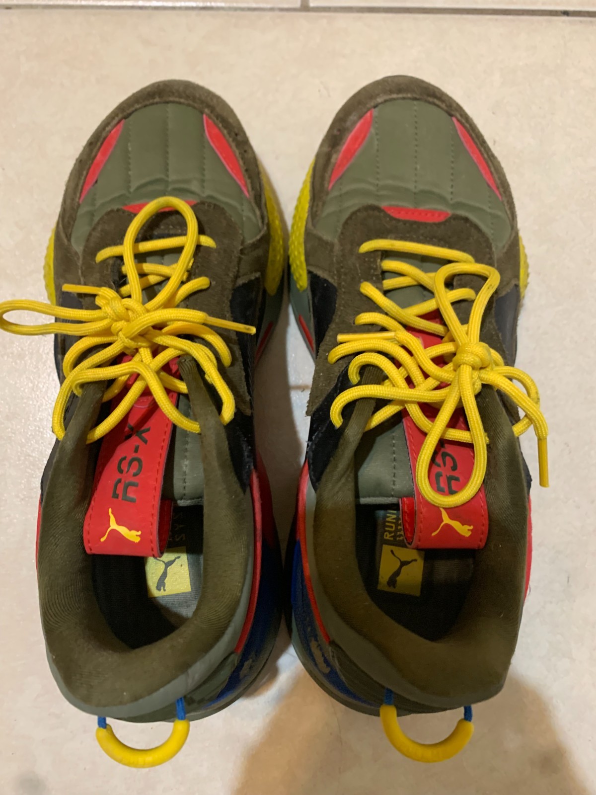 Puma RS-X sneakers. Women’s 7, lightly used, brown, blue , yellow and red.