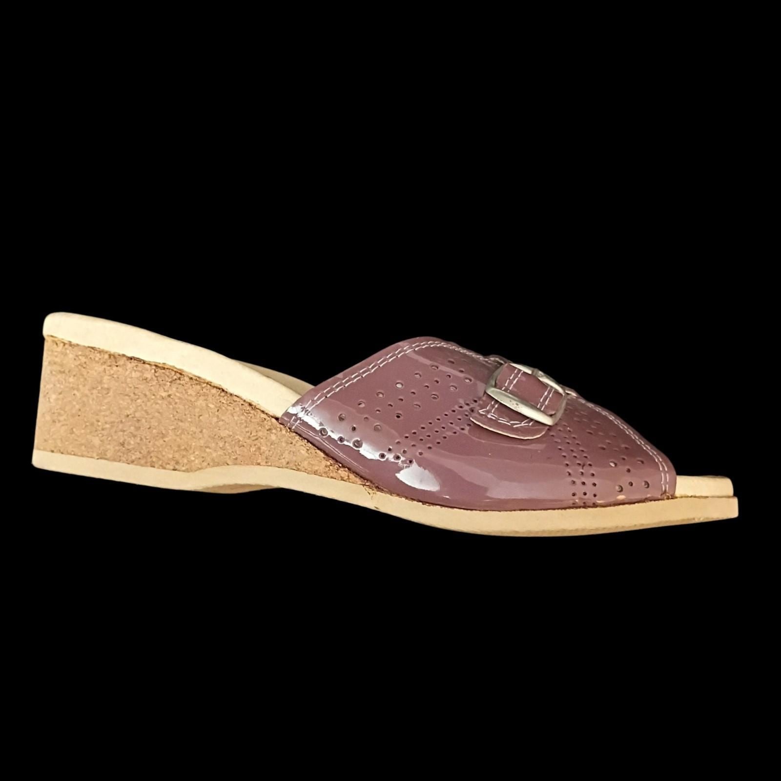 Worishofer Germany Patent Leather Cork Wedge Slides Womens US 6.5 Mauve