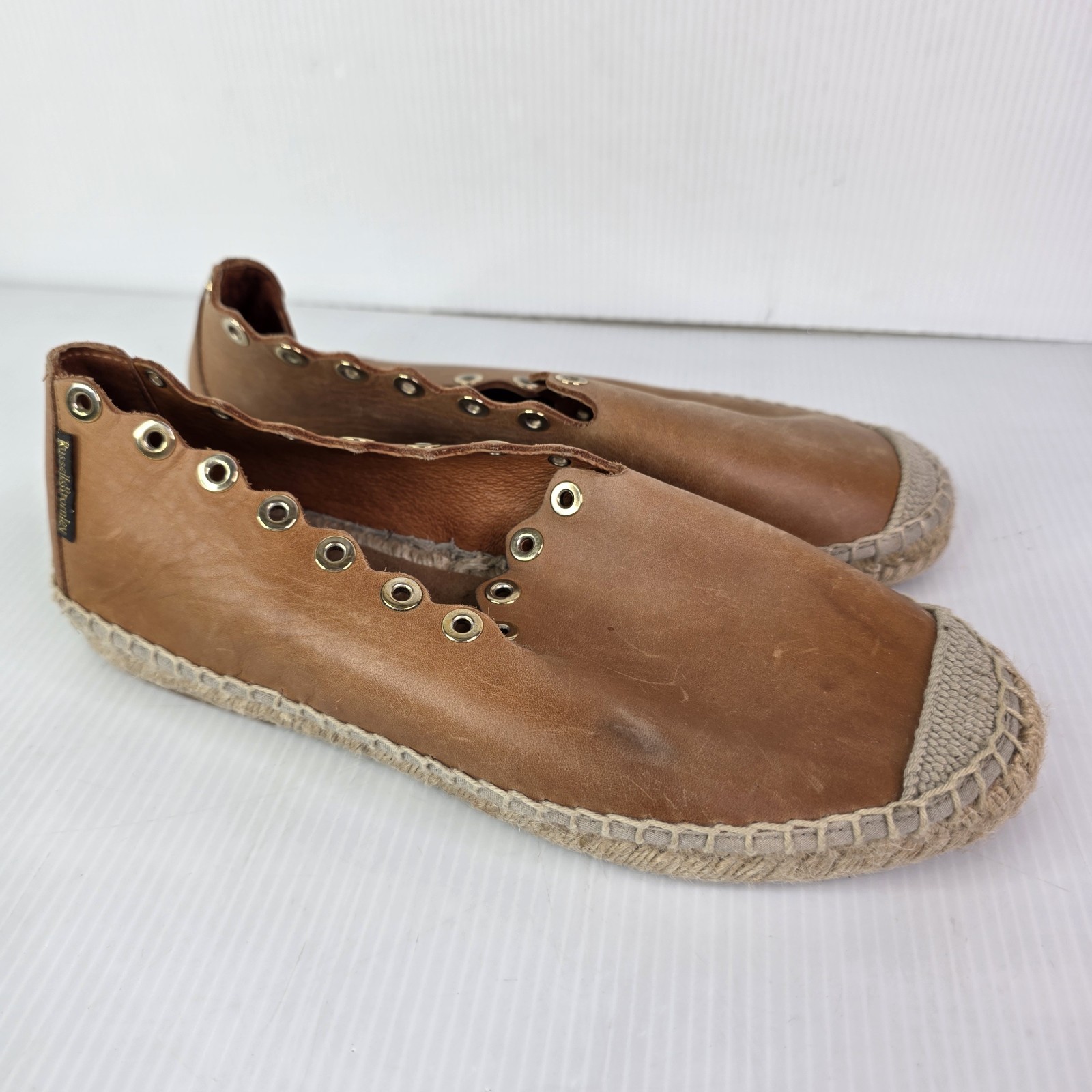 Russell & Bromley Brown Leather Rivets Flat Espadrilles Size 37 (US 7)