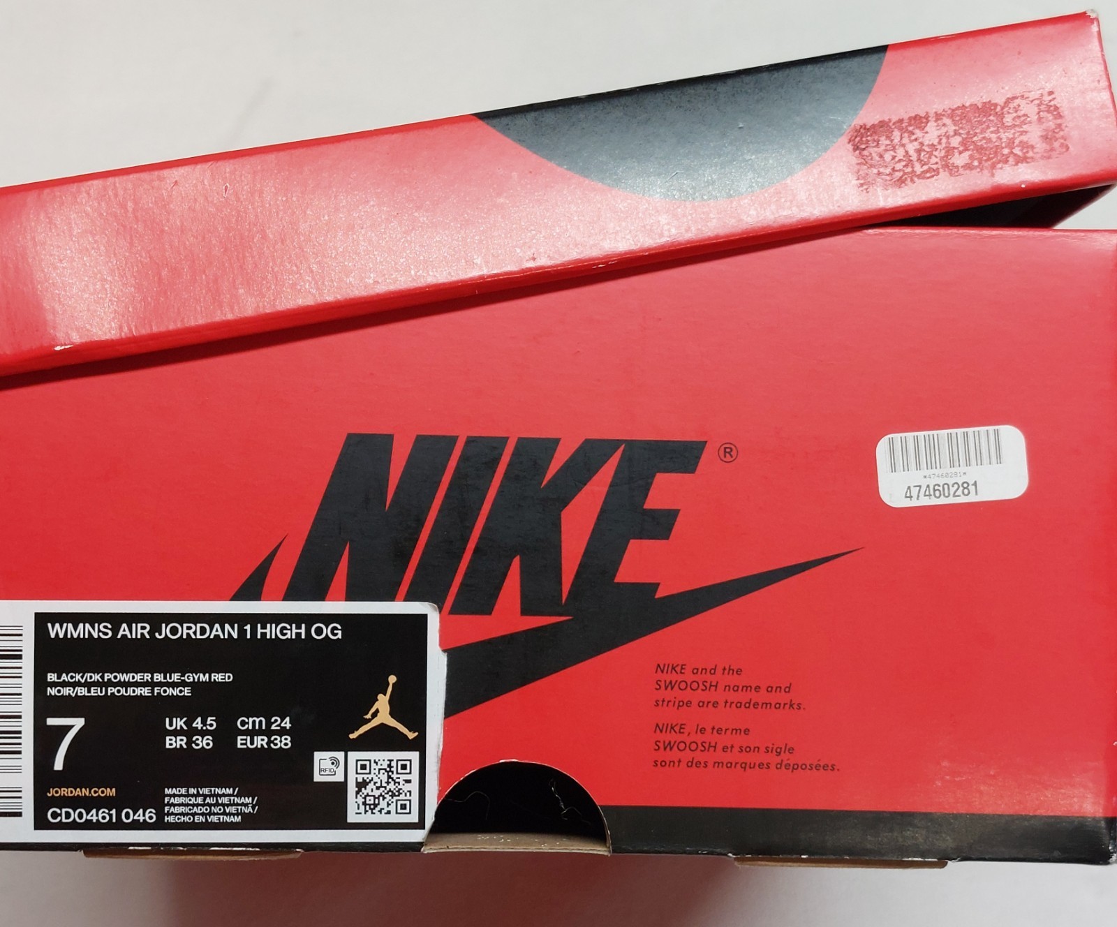 Women’s NIKE Air Jordan 1 High OG Black/Blue/Red Size 7