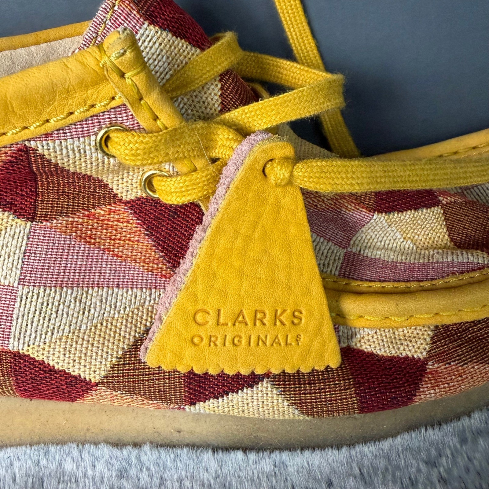 Clarks Originals Wallabee Boot Yellow Geometric Jacquard Textile Womens 10