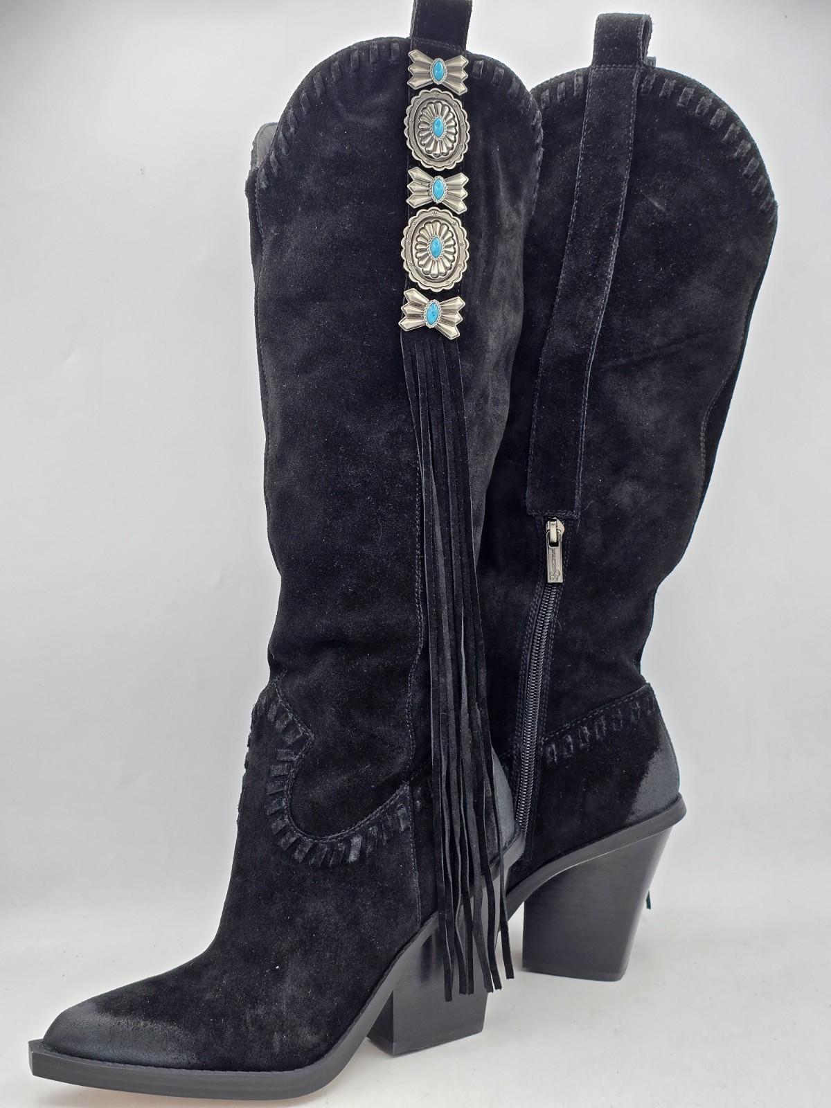 Jessica Simpson Women’s Lisabeth Knee-High Fringe Cowbow Boots – Black Size 5M