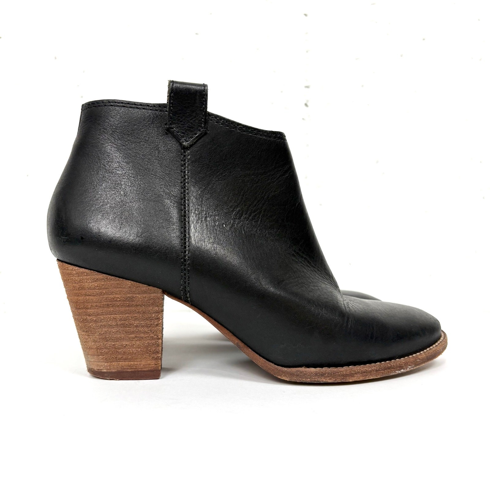 Madewell Womens Billie Boots Black Leather Block Heel Side Zip Closure Size 7