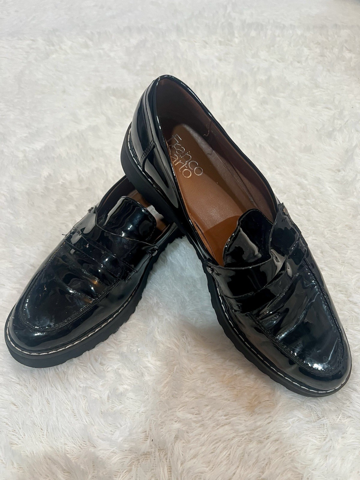 Franco Sarto Women’s Black Patent Leather Slip-On Round Toe Loafer Flats
