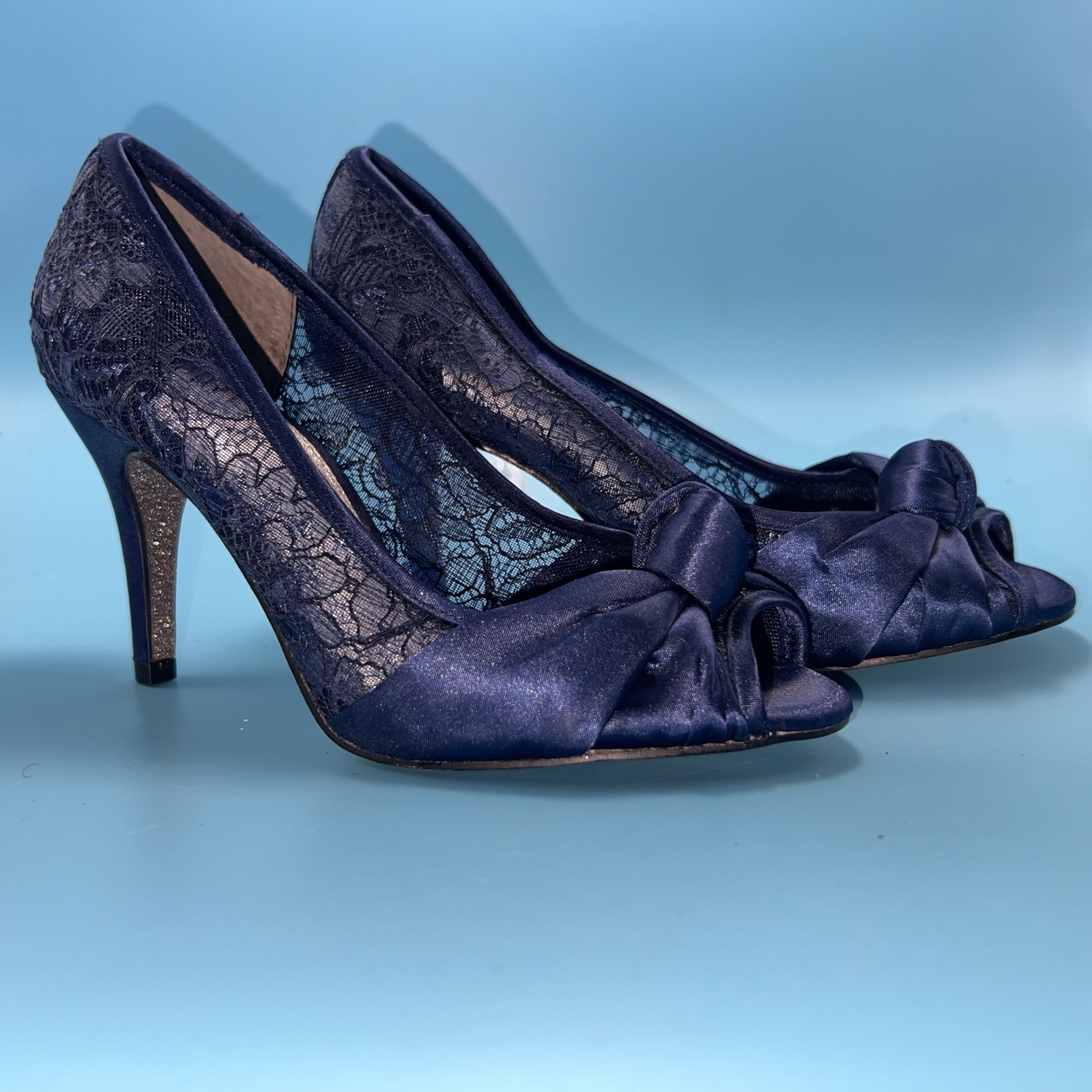 Adrianna Black Papell Francesca Evening Heels Size 10 Black Lace Detail Formal