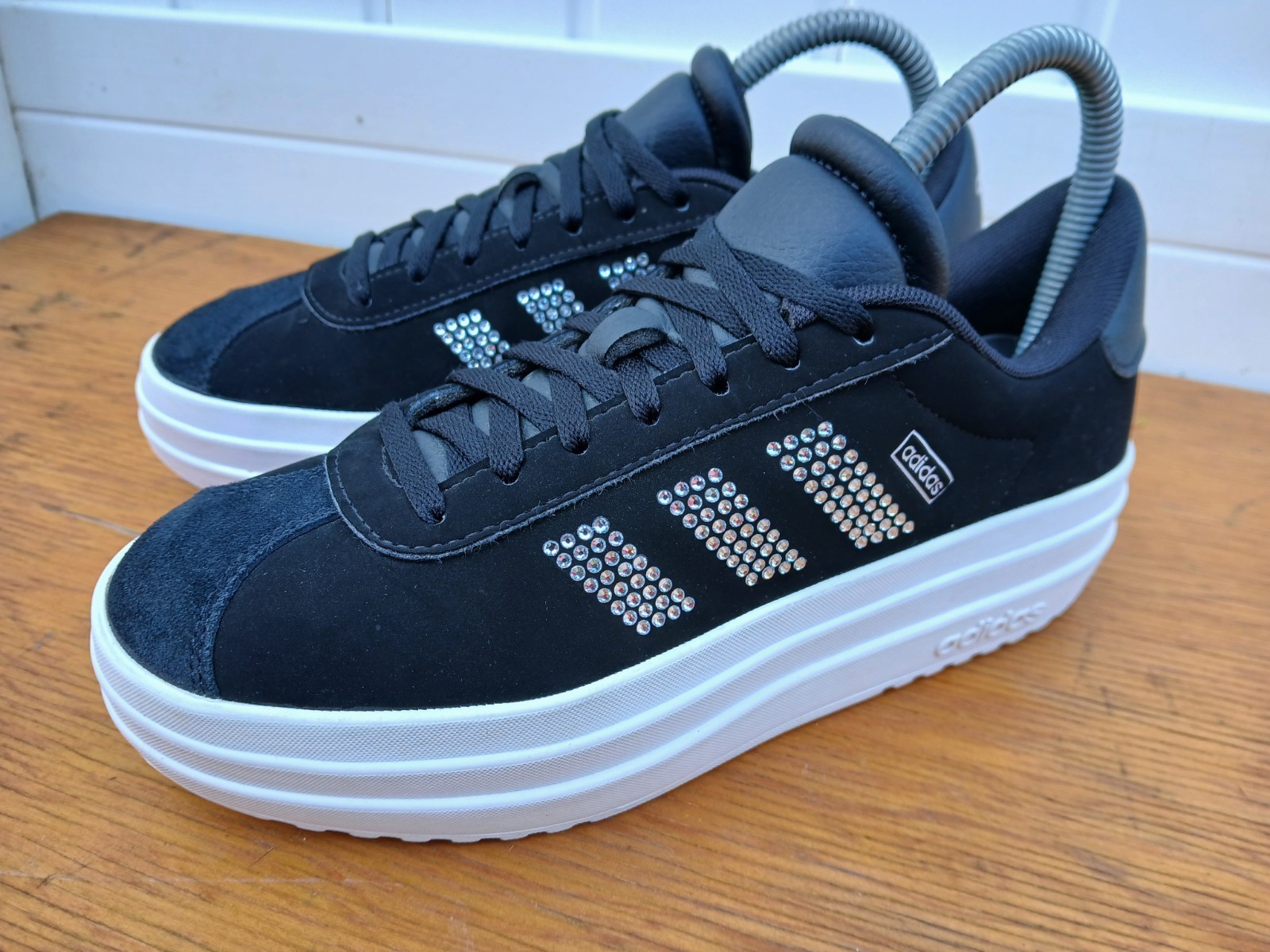 Adidas VL Court Bold Black Sparkle Glitter Women Platform Shoes Size 4.5 Skater