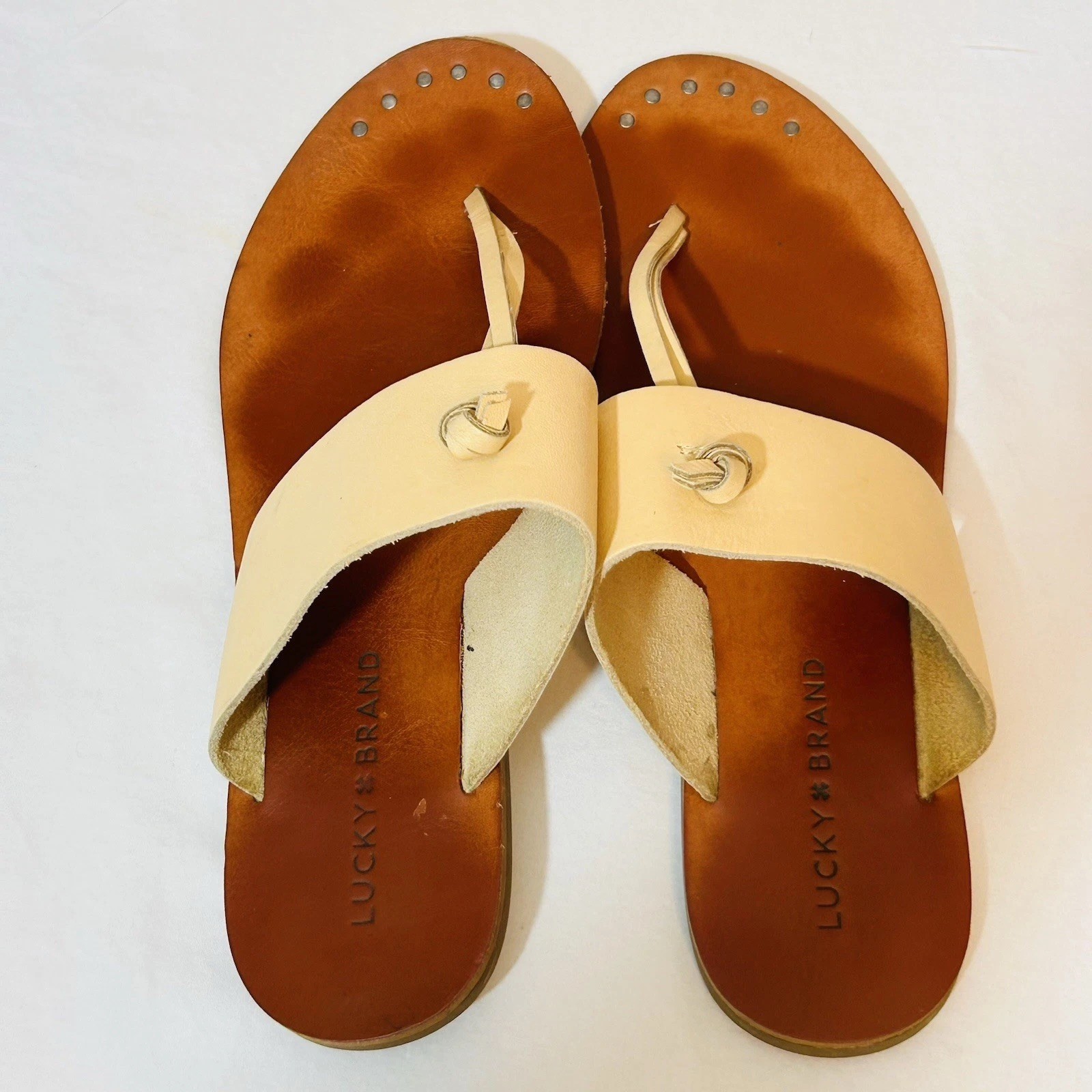 Lucky Brand Ari Thong Leather Sandals flip flop Sz 7.5 Festival Boho Hippie