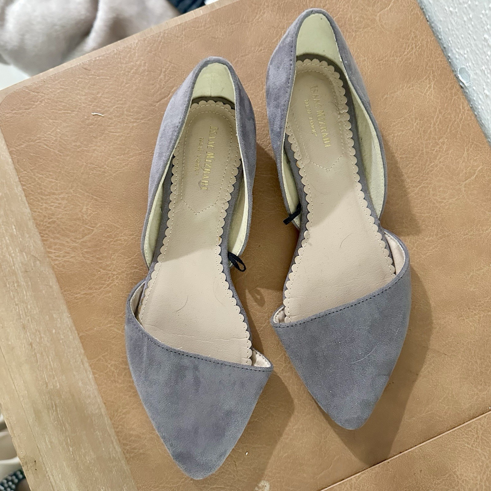 Isaac Mizrahi New York Women’s Gray Suede Slip-On D’Orsay Pointed Toe Flats