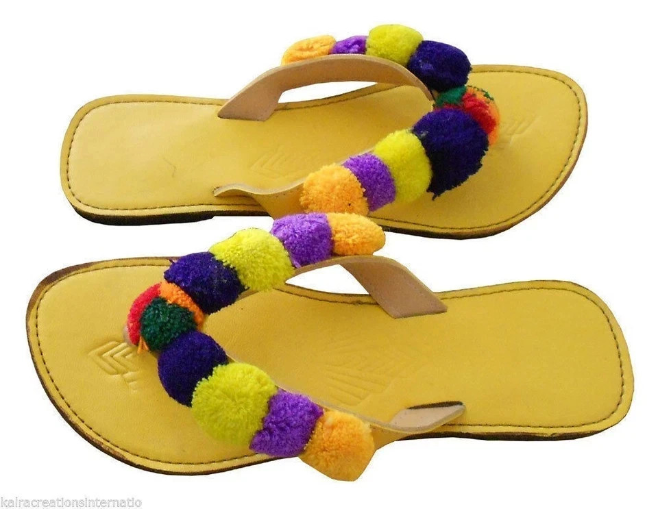 Women Slippers Leather Handmade Indian Slippers Embroidered US 6-8
