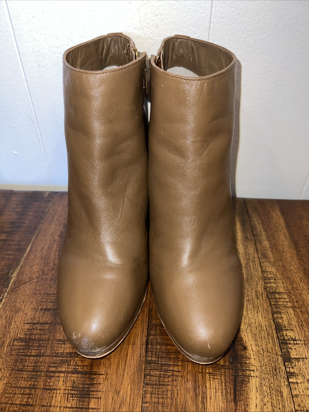 Michael Kors Brown Leather Side Zip Ankle Boots 4”Heels Size 10 VC15F