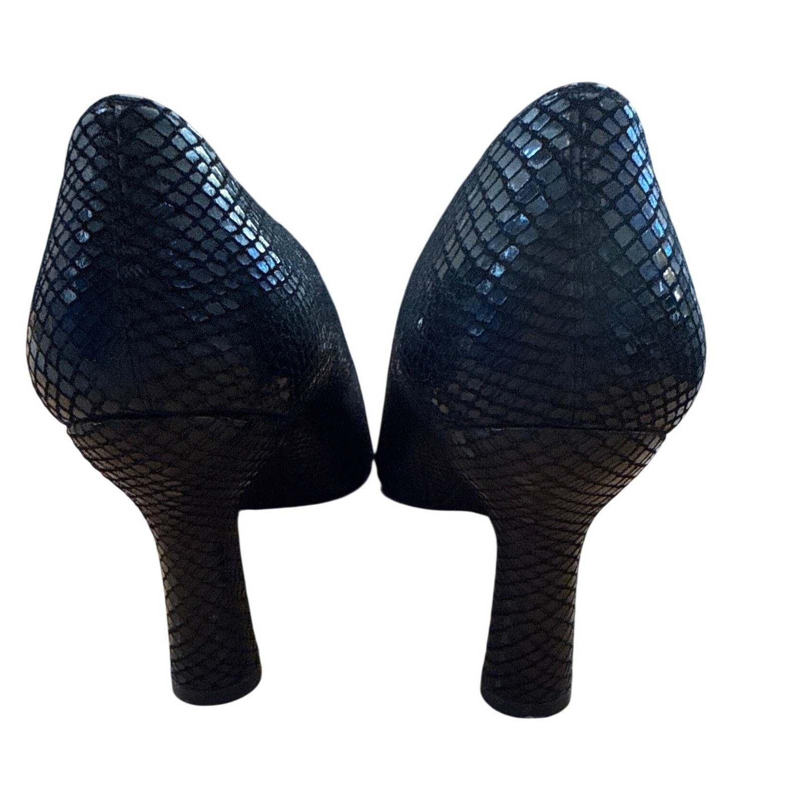 Stuart Weitzman Russell Bromley Black Mock Croc Leather Pumps Vtg Square Heels
