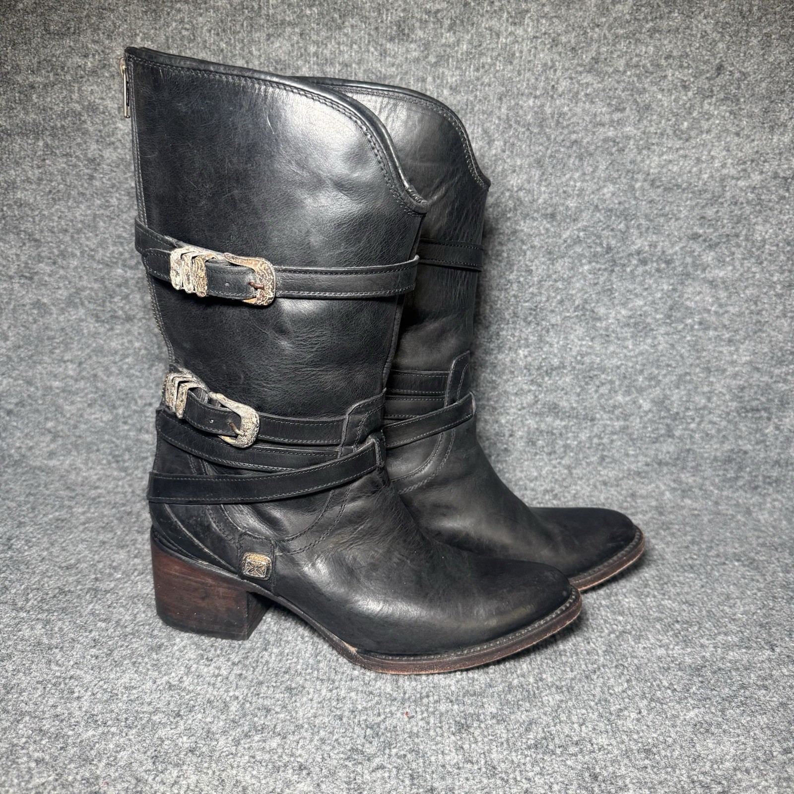 FREEBIRD BY STEVEN Pike Black Boots Women Size 10 Western Buckle Straps