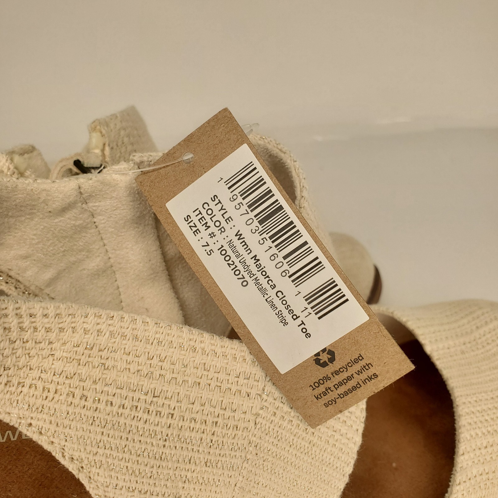 TOMS Majorca Womens Sandal Sz 7.5 White Slingback Side Zip Closed Toe Block Heel