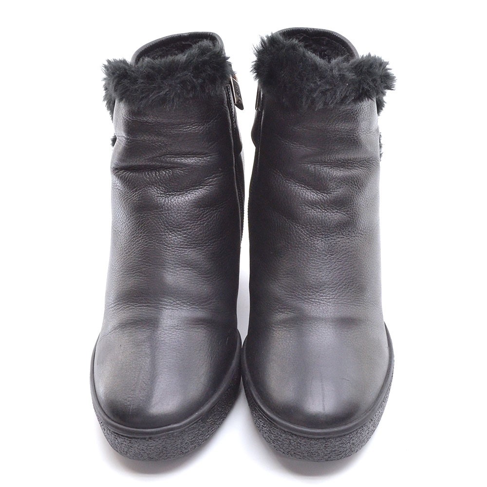 Ladies Aquatalia Cameron $450 Wedge Faux Fur Booties 8.5 M Black Leather Shoes