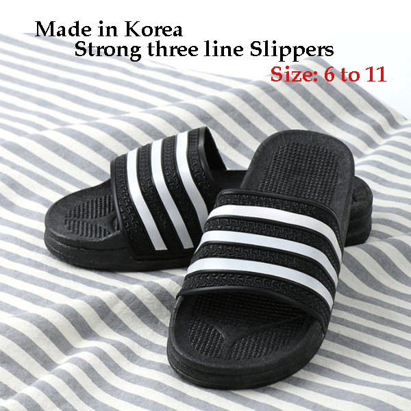 Home Outdoor Indoor Beach Wide Slipper Women Men Child Three Line Made in Korea