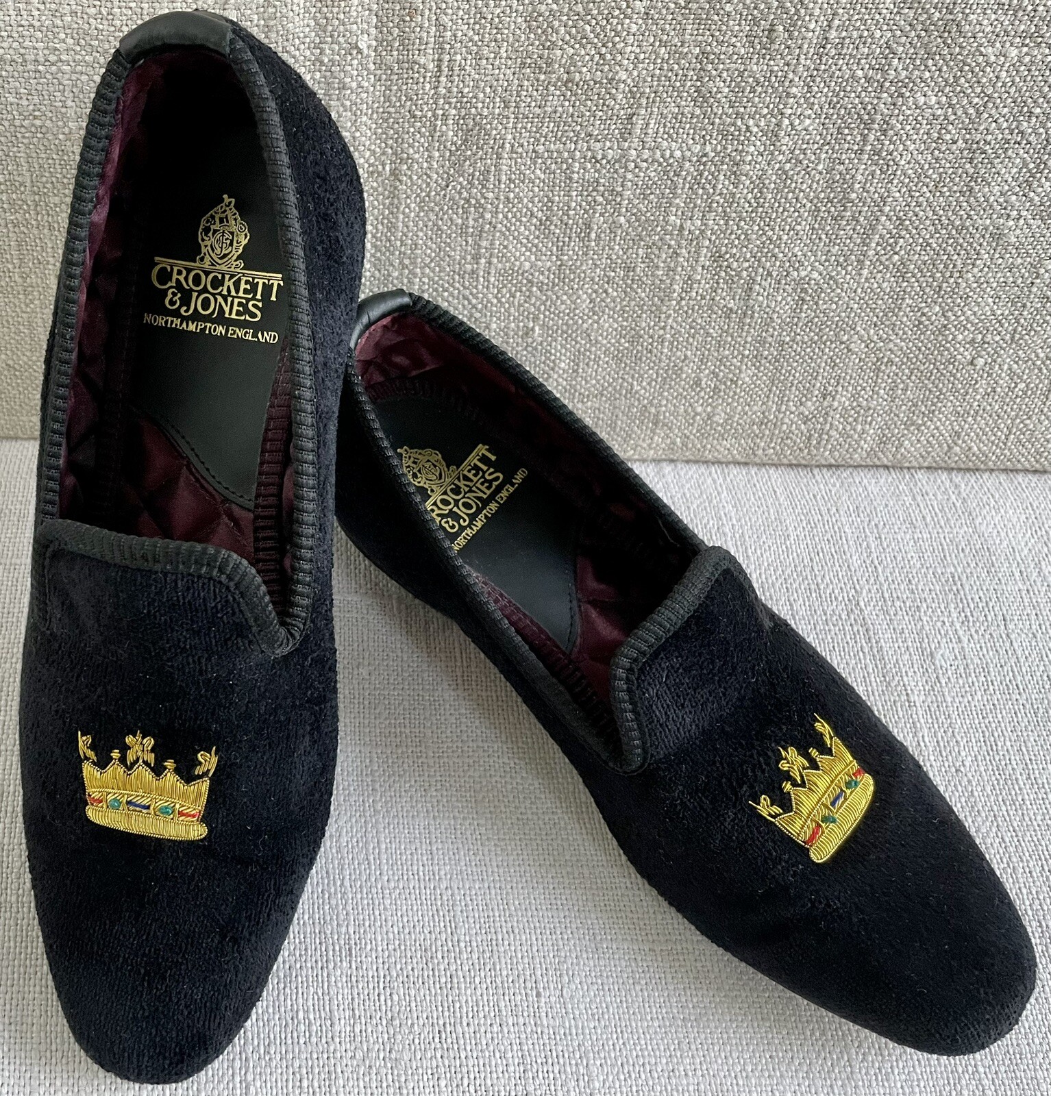 Crockett & Jones Women’s Coronet Black Velvet Satin-Lined Slipper UK 4 US 6 $490