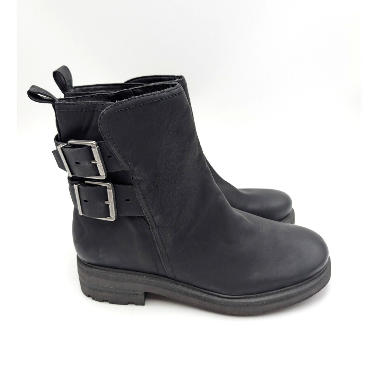 Lucky Brand Candre Double Buckle Lug Sole Boots Women’s Black Size US10M EU41.5