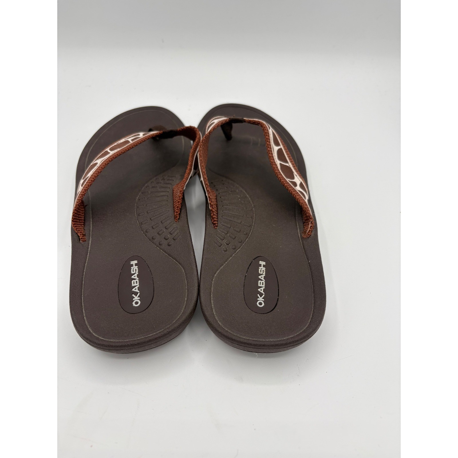 Okabashi Womens Brown Giraffe Animal Print Flip Flop Sandals Size L 9-10 USA