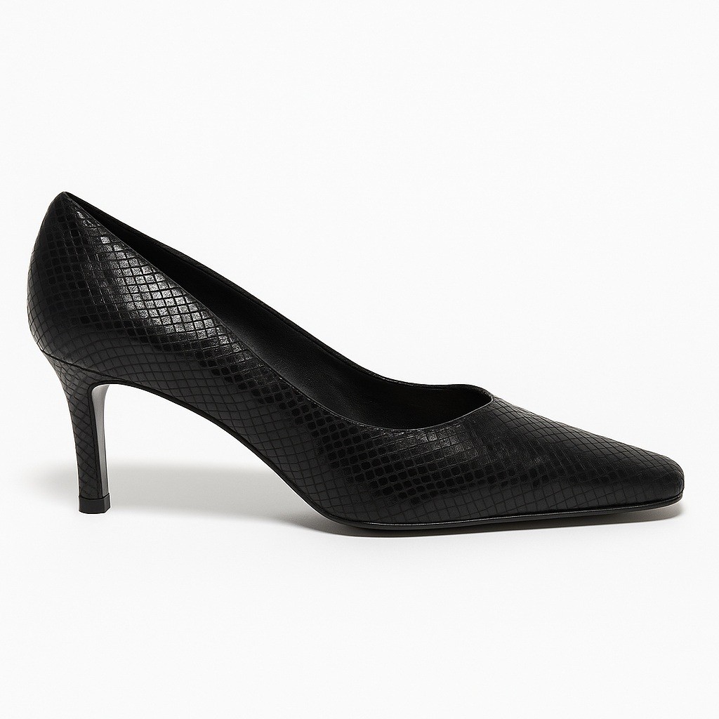 Stuart Weitzman Russell Bromley Black Mock Croc Leather Pumps Vtg Square Heels