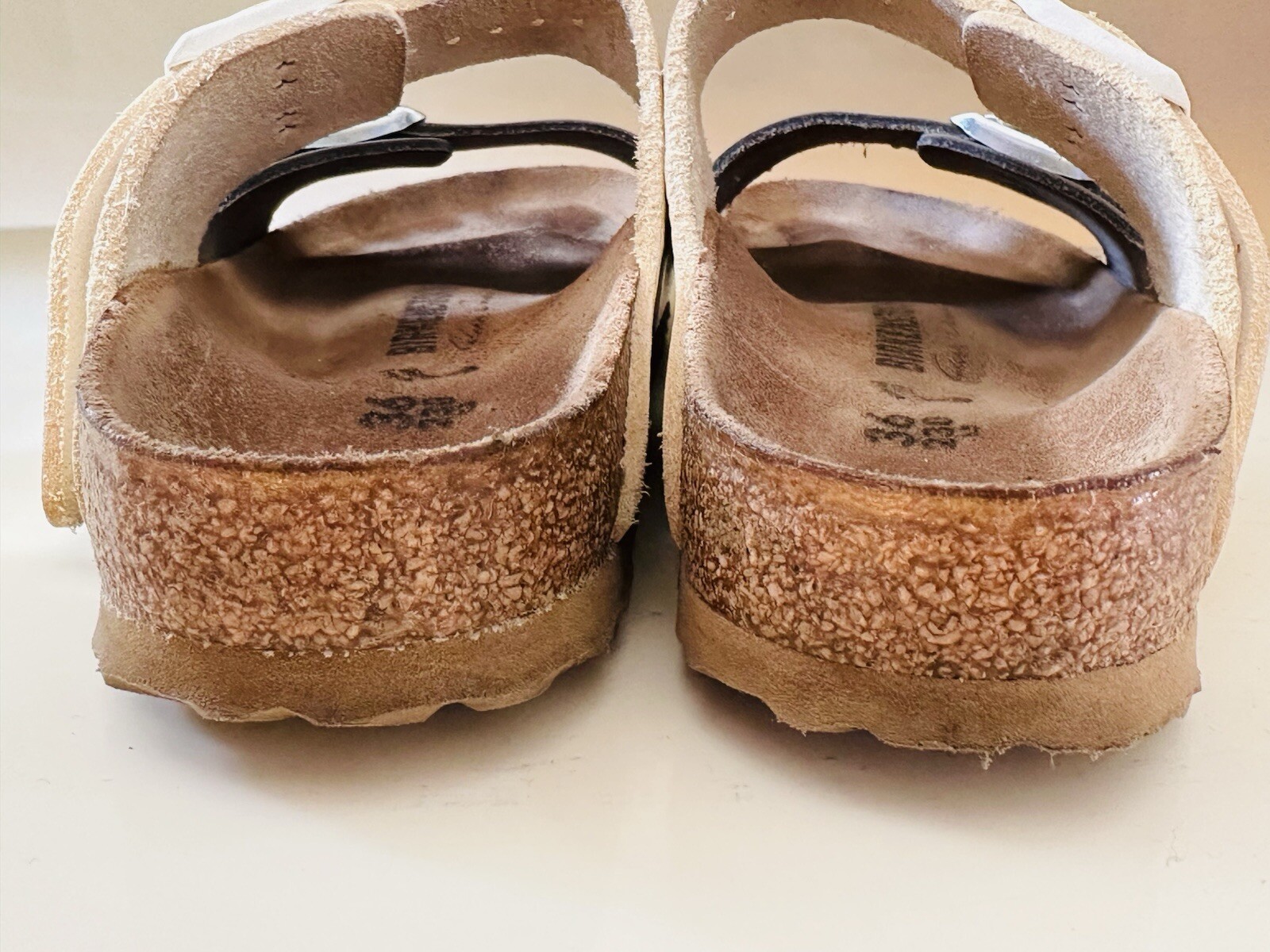 RICK OWENS + BIRKENSTOCK ARIZONA SANDALS LEATHER BEIGE SILVER WOMEN SZ 36 /US 5