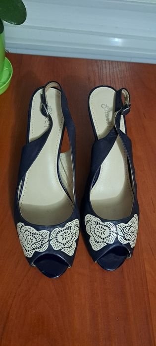 women heels navy leather 40 #N53W