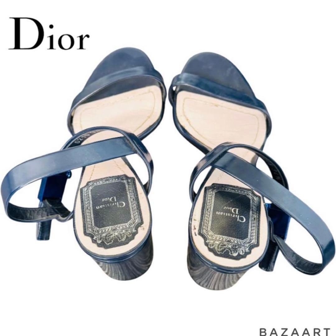 Christian Dior Sandals Navy 34.5 22cm Leather Chunky Heel Women’s Shoes