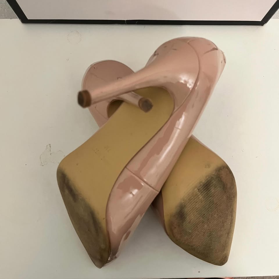 Nine West Tatiana Nude Blush Pink Patent Pointed Toe Stiletto Pumps Heels 7M Box