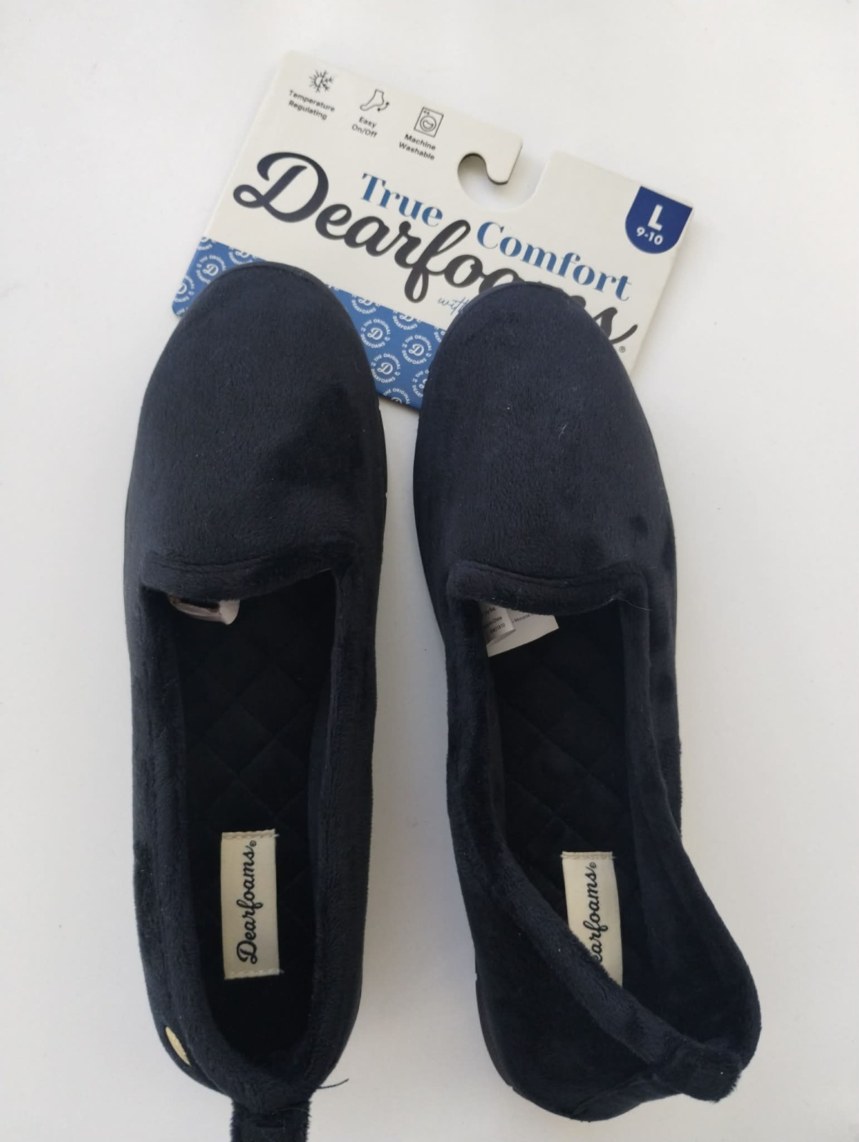 Dearfoams Women’s Rachel Velour Closed Back House Slipper – Black Size L New