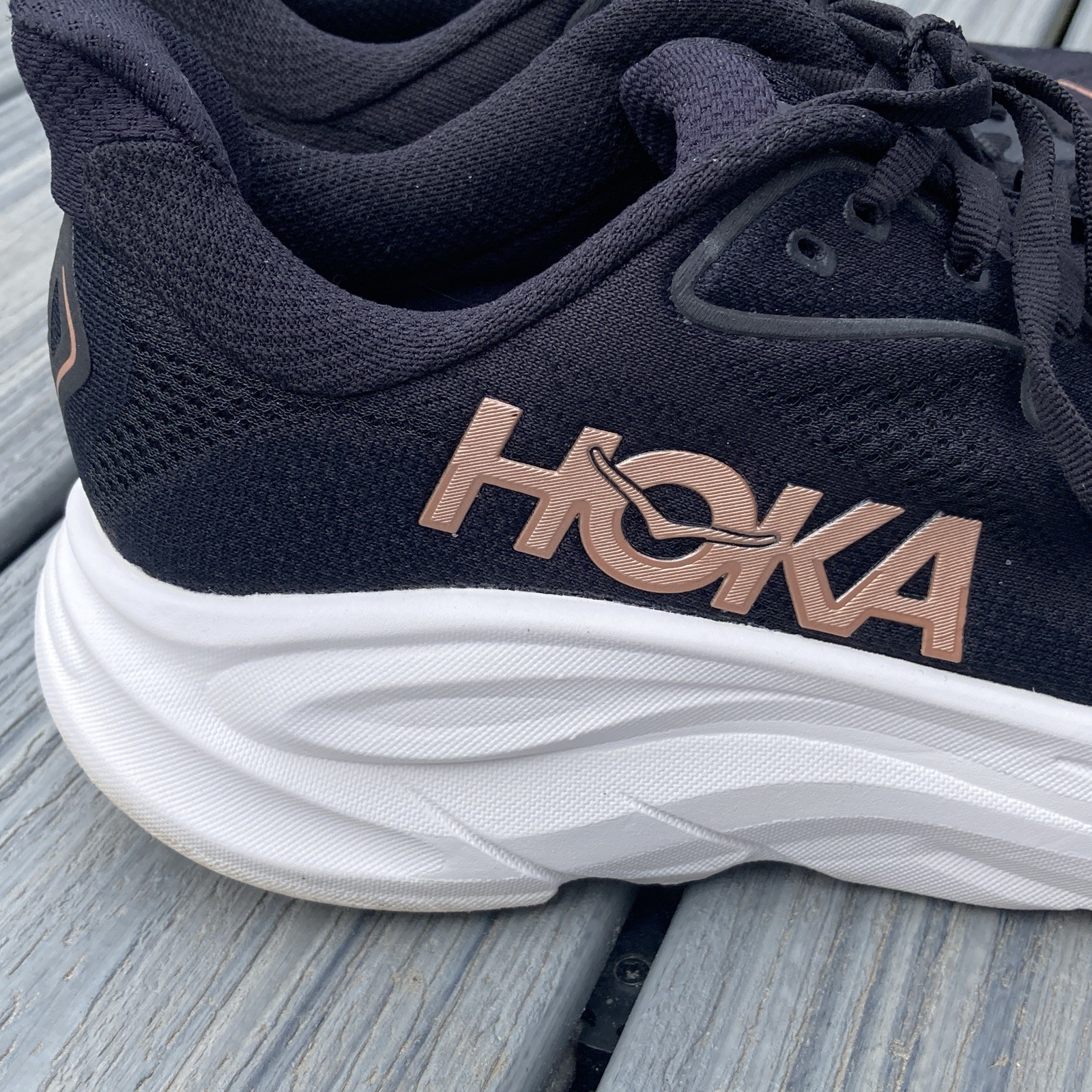 Hoka Clifton 10 Shoes Women 9.5 Black/ Rose Gold Athletic Running Sneaker