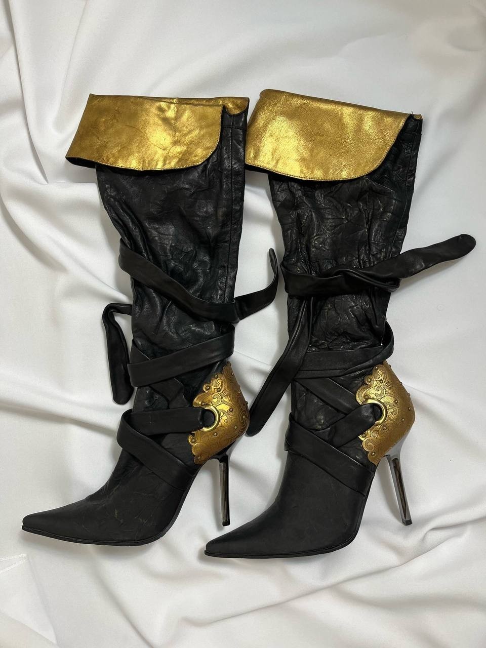 Very Rare MEDEA Futuristic Cyber Gothic Gold Metal Heel Boots Retro Archive y2k