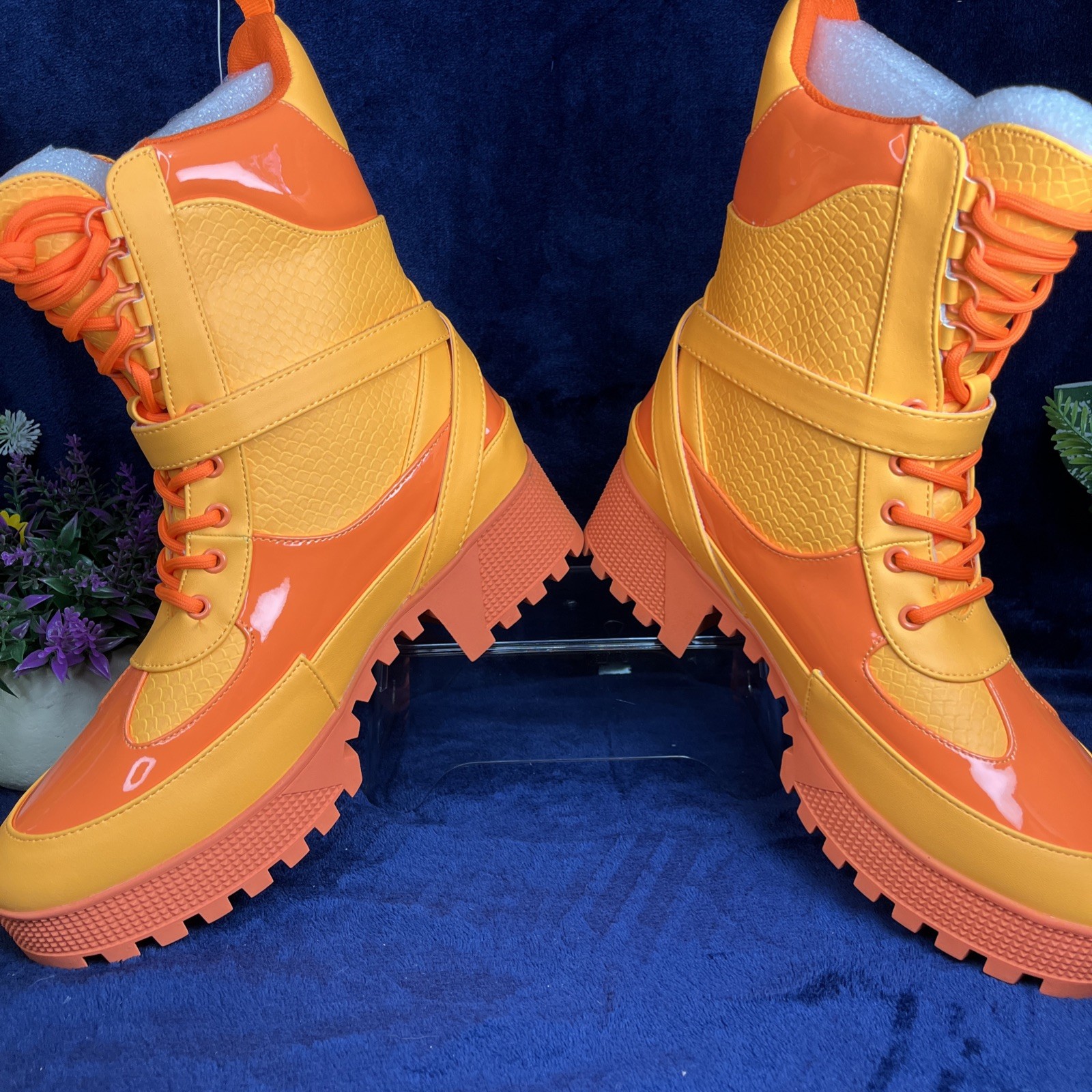 Cape Robbin Hot Rod Neon Orange Chunky Combat Boot US 10 Festival Streetwear NEW