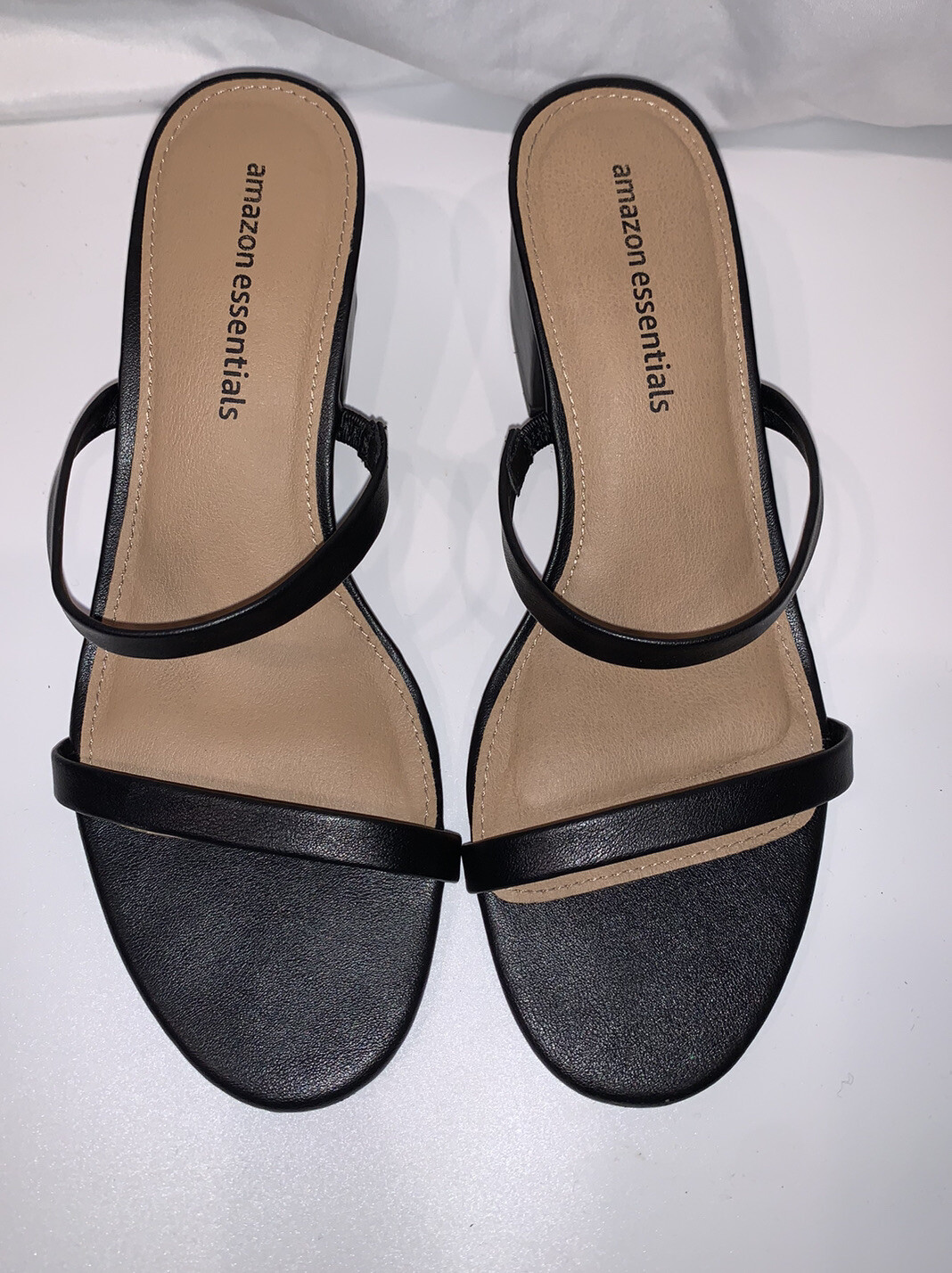 Amazon Essentials Women’s Navey Strappy Heels Sandals Black Slip on Size 6.5 M