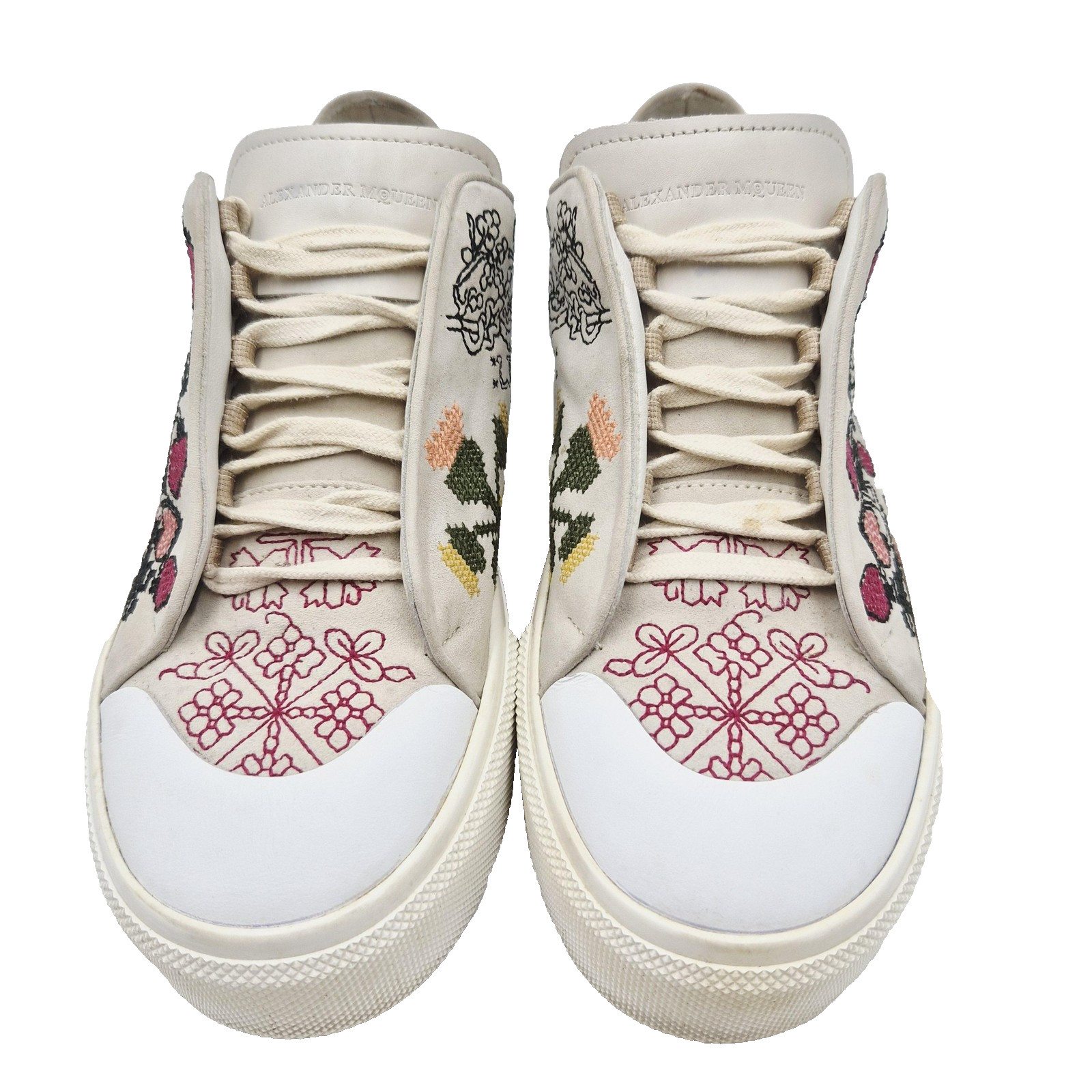 Alexander McQueen Shoes Womens US 8 Cream Floral Embroidered Leather Sneaker