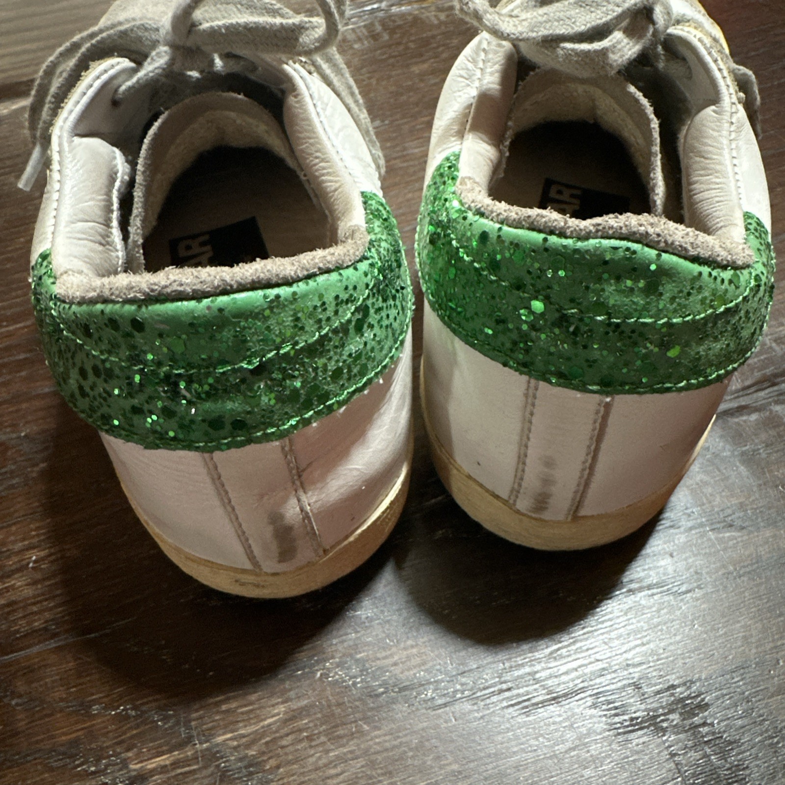 Golden Goose Superstar Sneakers Womens 7 37 Leather Green Glitter Italy Shoes