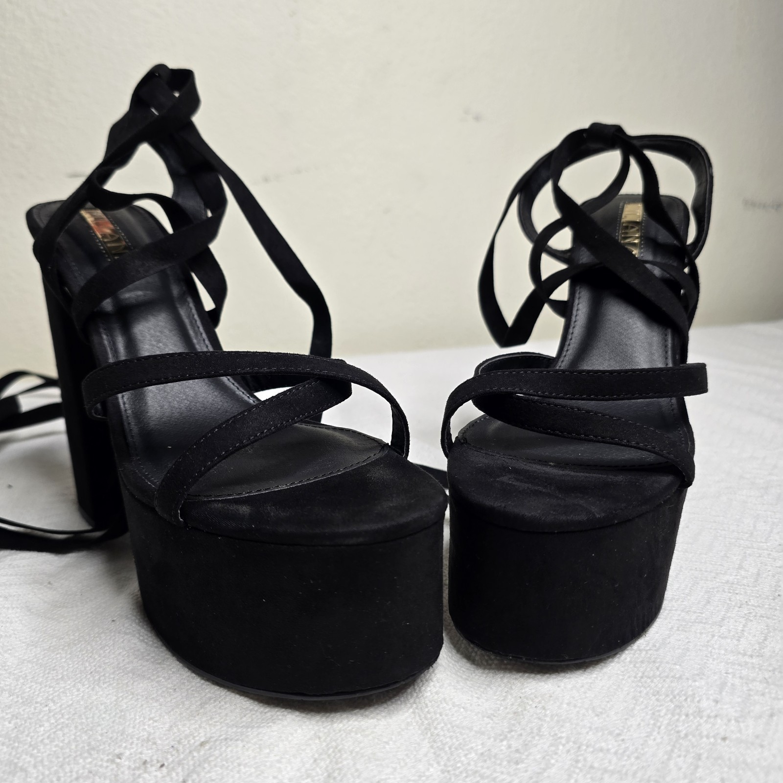 Black Platform Lace-Up Heels – Chunky Block Heel – Women’s Size 10